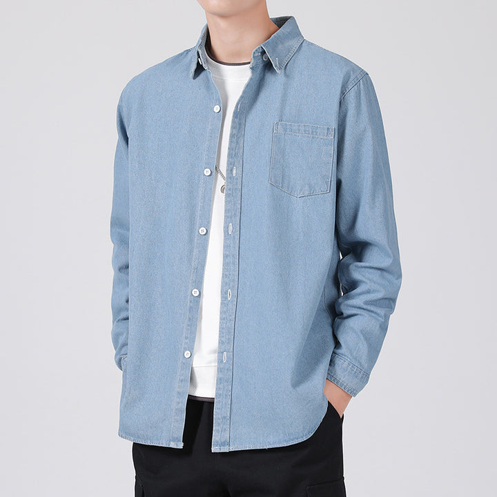 Men's Lightweight Cotton Denim Shirt with Chest Pocket and Relaxed Fit Mune Fashion