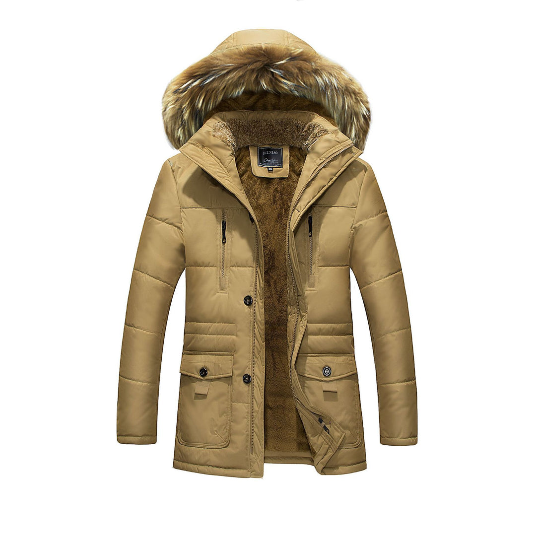Men's water-repellent quilted parka with hood, faux fur trim and teddy fleece lining Mune Fashion