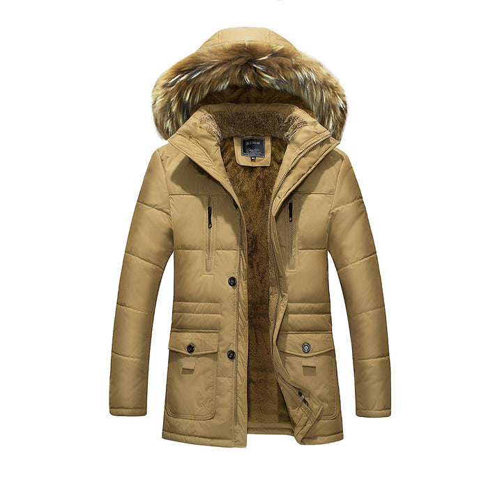 Men's water-repellent quilted parka with hood, faux fur trim and teddy fleece lining Mune Fashion