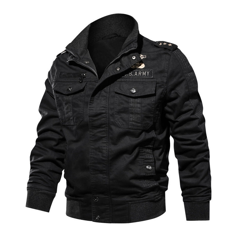 Men's Canvas Field Jacket in Military Utility Style with Shoulder Epaulettes and Ribbed Hem Mune Fashion