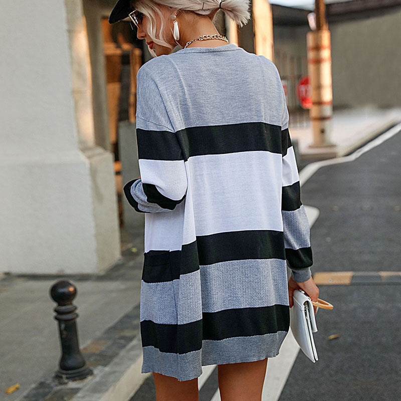 Women Casual Striped Cardigan Mune Fashion