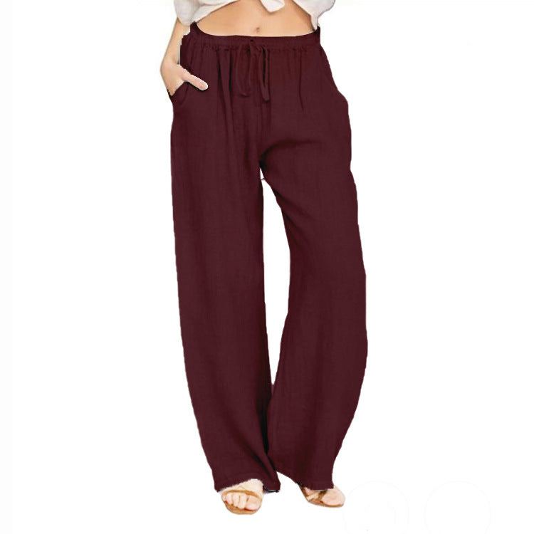 Women's relaxed linen pants with elastic waistband, drawstring, and side pockets Mune Fashion