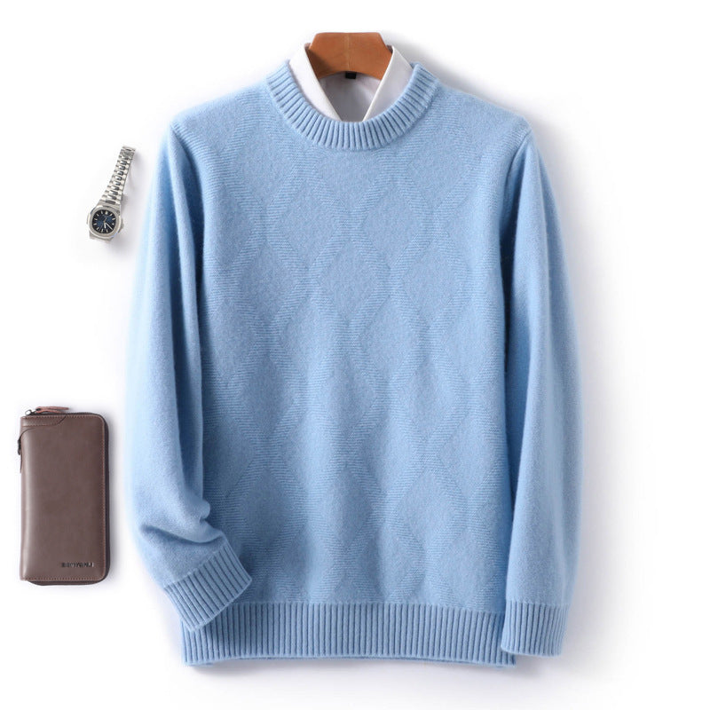 Men's fine crew neck sweater with subtle diamond structure made of cashmere blend Mune Fashion