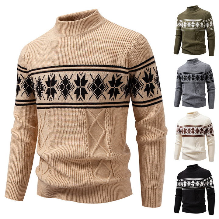 Men's Nano Winter Structured Sweater with Short Stand-Up Collar and Norwegian Pattern Mune Fashion