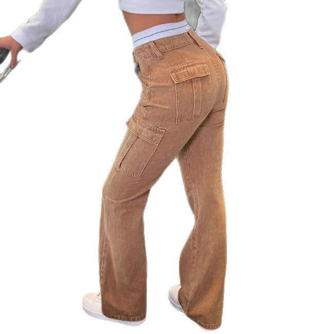 Women's High-Waisted Corduroy Cargo Palazzo Pants with Wide Leg and Flap Pockets Mune Fashion