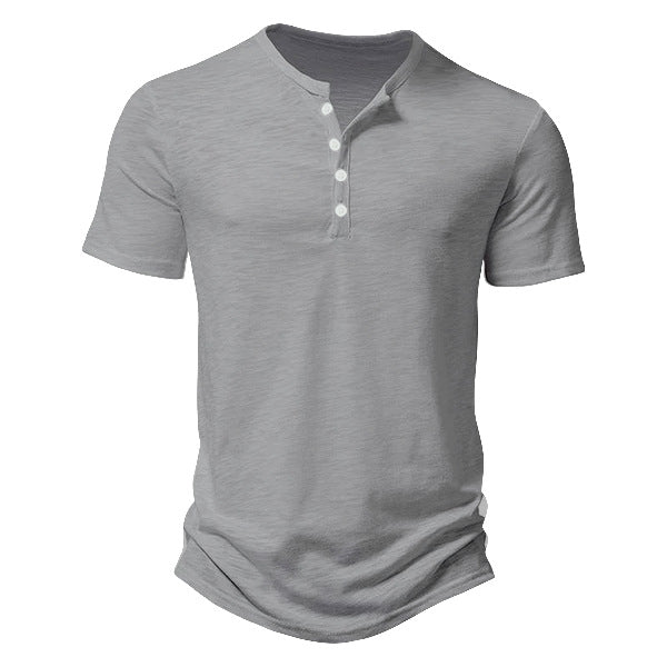 Men's short sleeve Henley style shirt made of slub cotton jersey with short button placket Mune Fashion