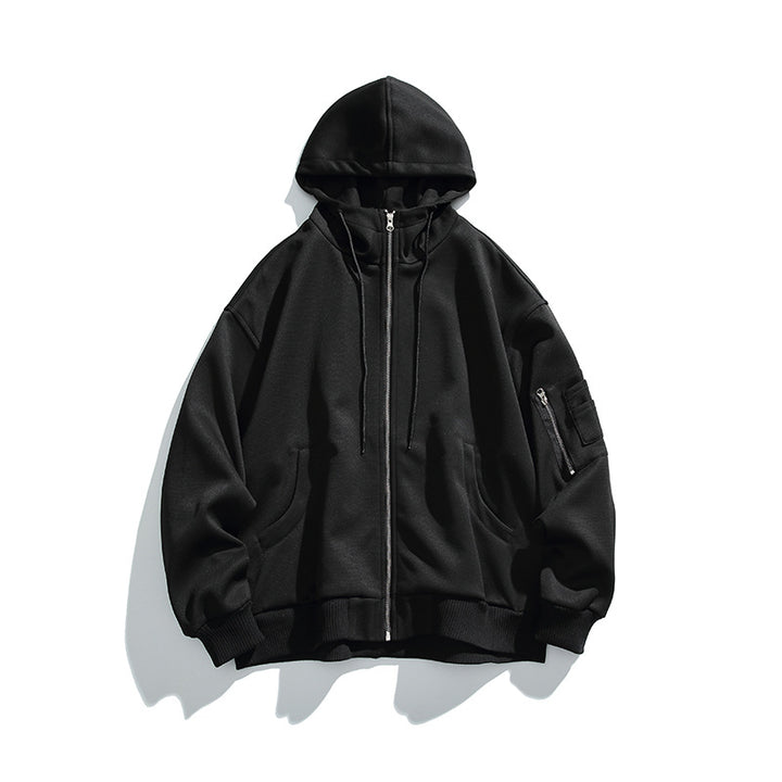 Unisex Oversize Hoodie Jacket with Front Zipper, Arm Pocket and Ribbed Hem Mune Fashion