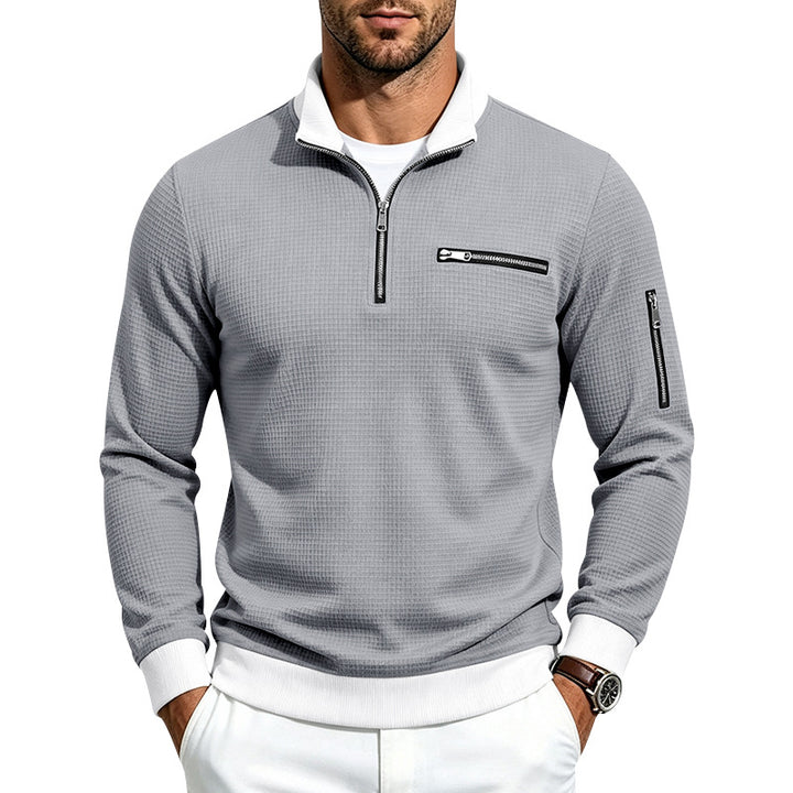Men's waffle-knit turtleneck with contrast collar, zippered chest pocket and arm pocket Mune Fashion