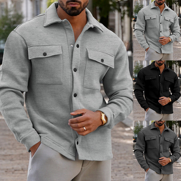 Men's heavy cotton transitional jacket in Shacket style with snap buttons and flap pockets Mune Fashion