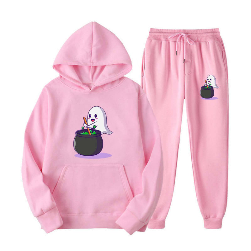 Unisex nan cozy hoodie and jogging pants set with Halloween ghost print Mune Fashion