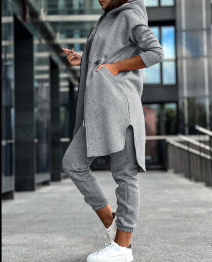 Women's Hooded Coat and High-Waist Jogging Pants Lounge Set Mune Fashion