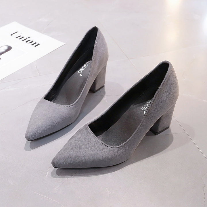 Women's Velvety Pointed Pumps with Mid-Height Geometric Block Heel Mune Fashion