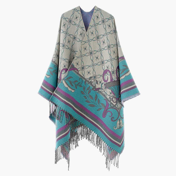 Women's jacquard throw in tapestry jacquard with fringe hem Mune Fashion