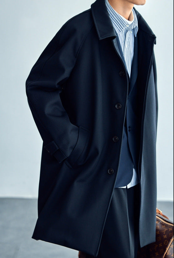 Men's Technical Wool Blend Coat with Straight Cut and Button Closure Mune Fashion