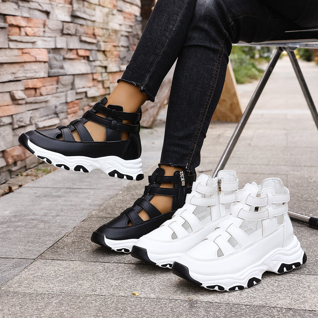 Ladies  wedge sneaker sandal with cut-out straps, side zipper and profiled platform sole Mune Fashion