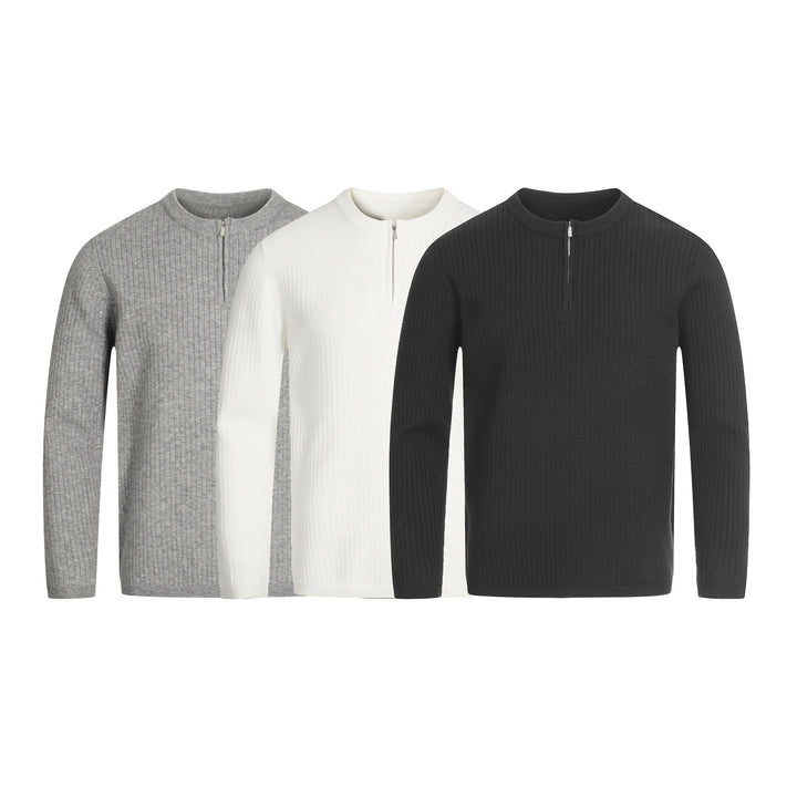 Unisex Rib Knit Half-Zip Sweater with Slim Silhouette and Troyer Collar Mune Fashion