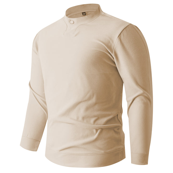 Men's Long Sleeve Shirt with Narrow Stand Collar and Button Closure Mune Fashion
