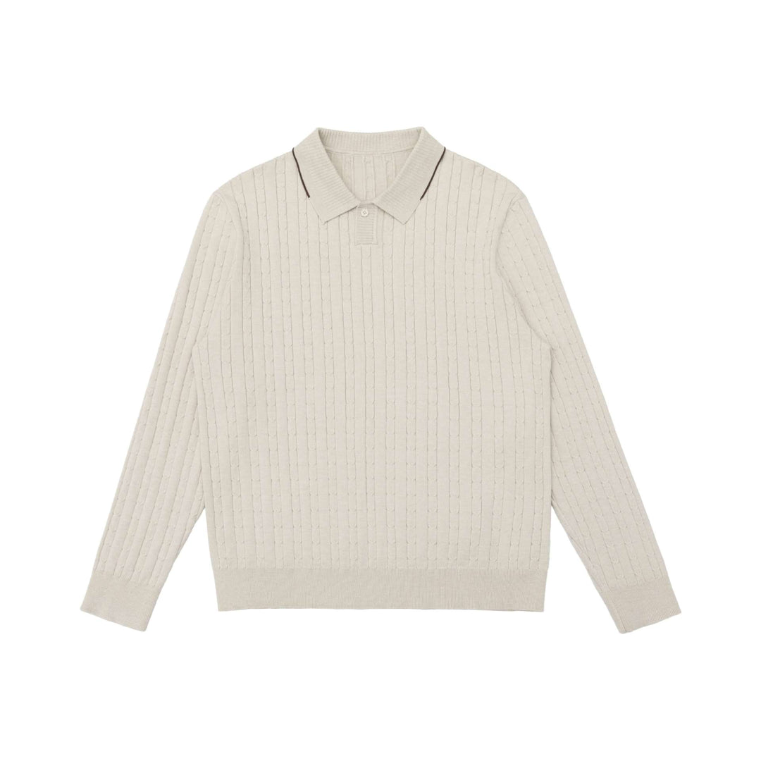 Men's cable knit polo collar pullover with half button placket Mune Fashion