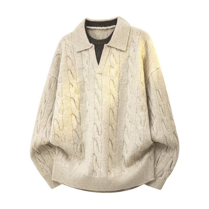 Women Oversize Cable Knit Sweater with High Roll Neck and Button Placket Mune Fashion