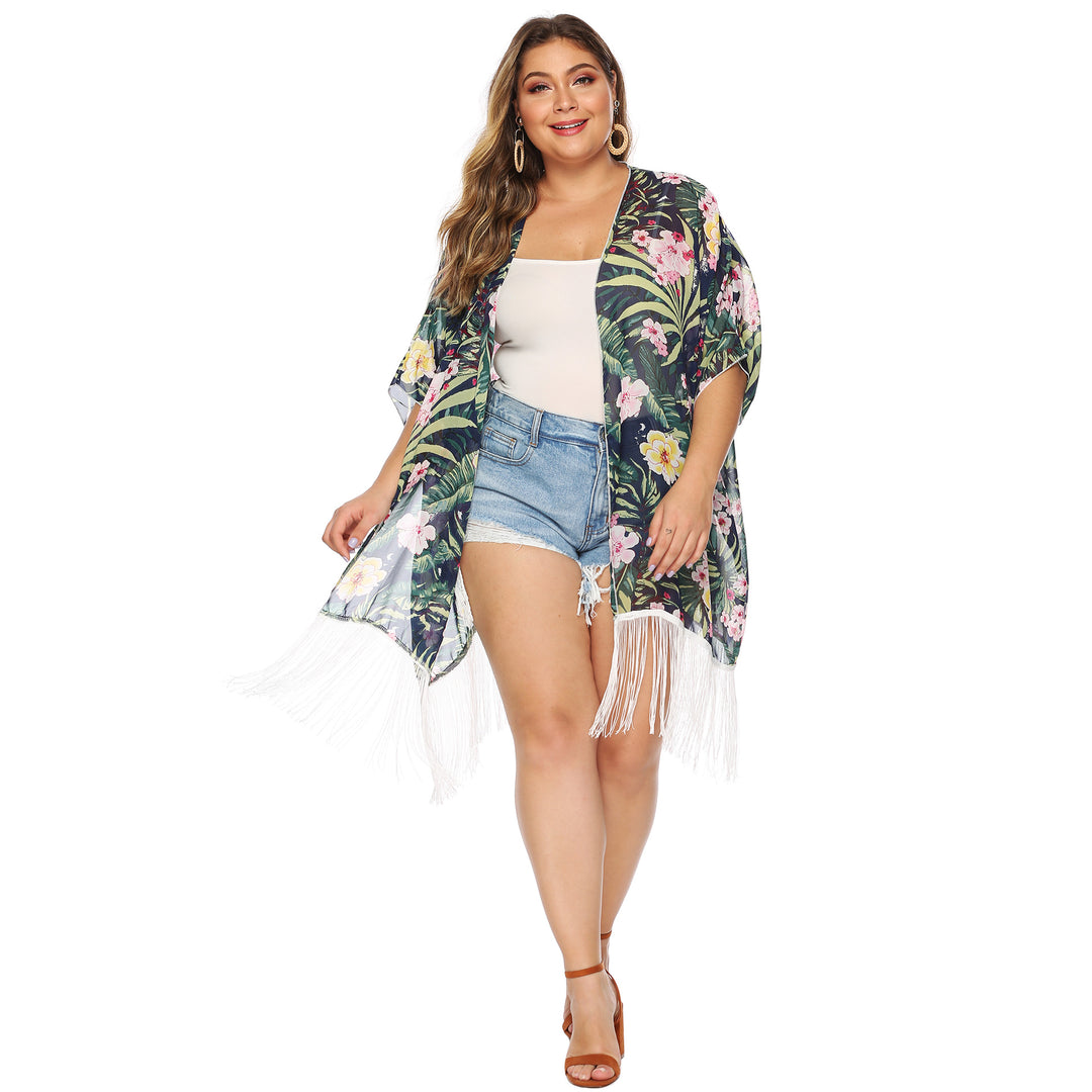 Women's airy beach kimono with fringed accents Mune Fashion