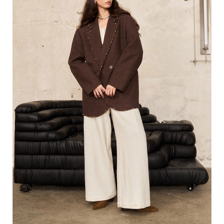 Women Oversized Blazer with Decorative Stitch Mune Fashion