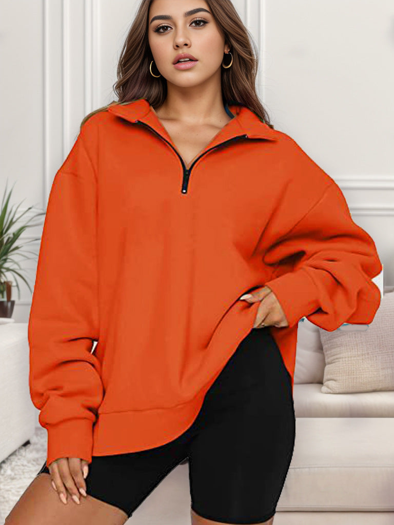 Women's oversized sweatshirt with half-zip and stand-up collar Mune Fashion
