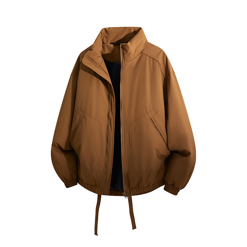 Men's Oversized Windbreaker Bomber Jacket with Drawstring and Stand-Up Collar Mune Fashion
