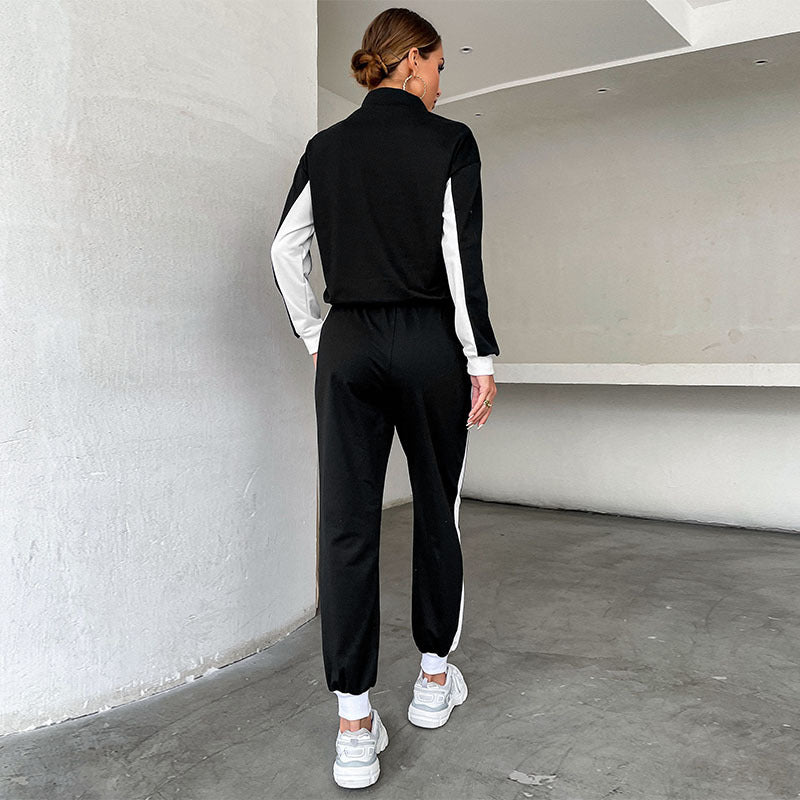 Women's Sportives Crop Training Set with Half-Zip, Contrast Stripes & Drawstring Pants Mune Fashion