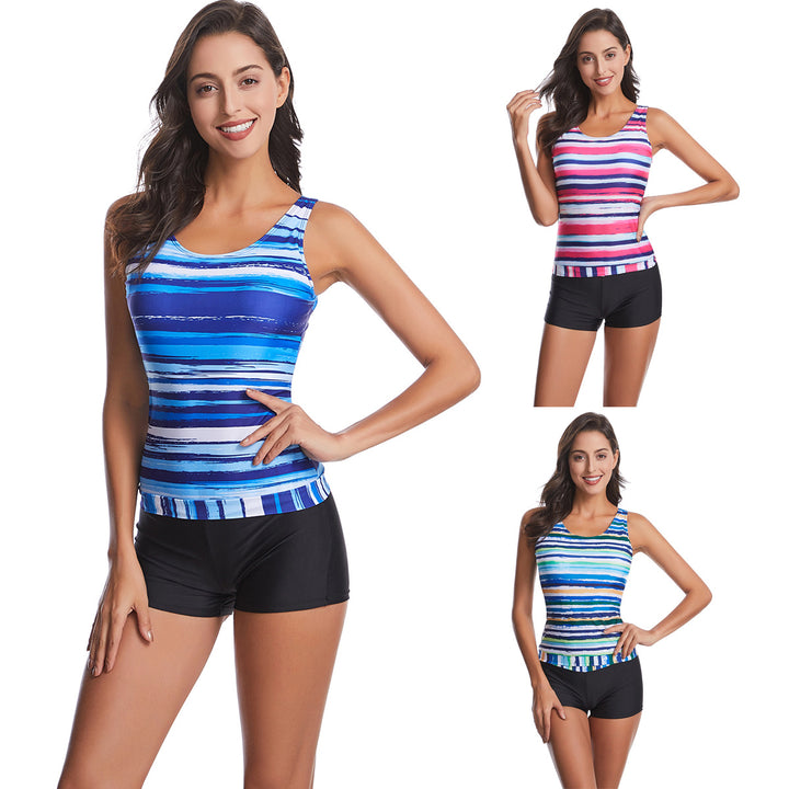 Women’s sporty tankini set with trendy stripe pattern Mune Fashion