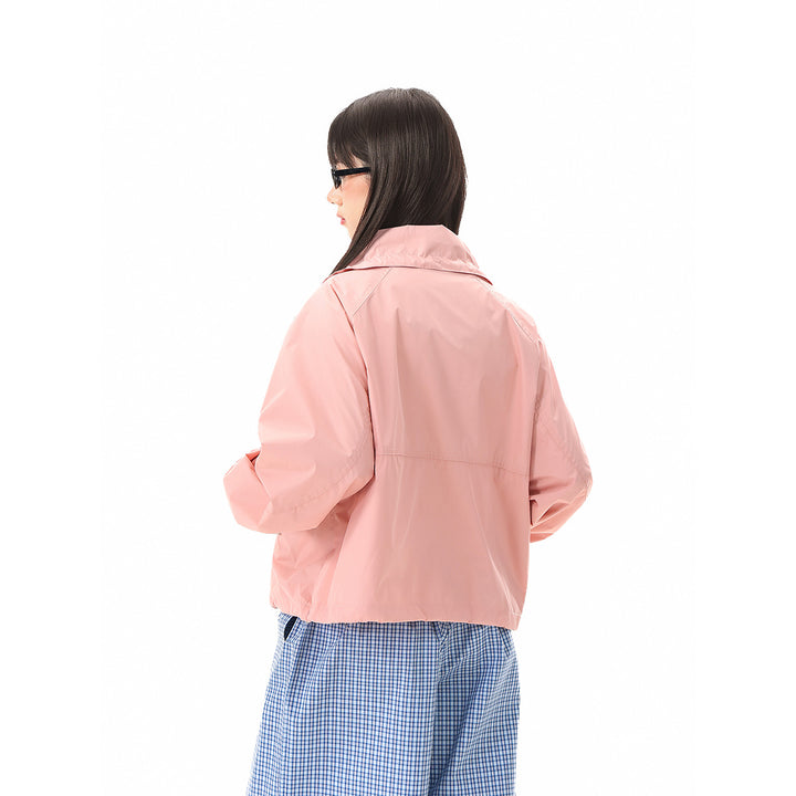 Women Lightweight Cropped Transition Jacket with High Stand Collar and Zipper Pockets Mune Fashion