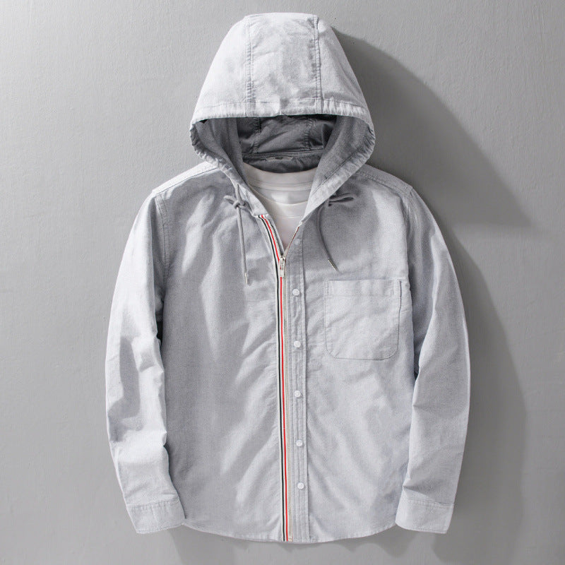Men's Lightweight Hooded Shirt made of Cotton Blend with Long Zipper Placket and Chest Pocket Mune Fashion