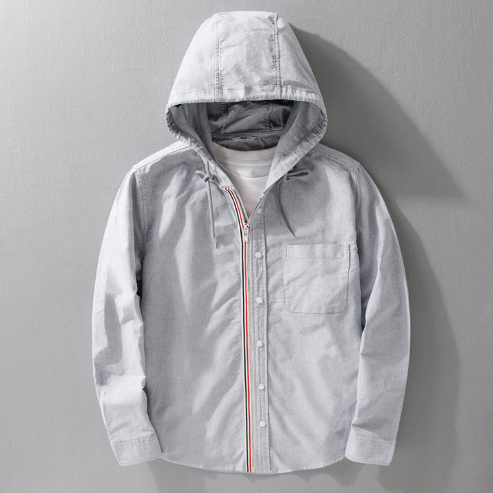 Men's Lightweight Hooded Shirt made of Cotton Blend with Long Zipper Placket and Chest Pocket Mune Fashion