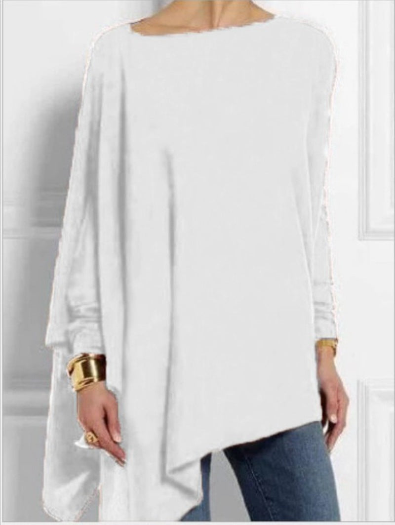 Women's draped oversized tunic with asymmetrical hem and wide batwing sleeves Mune Fashion