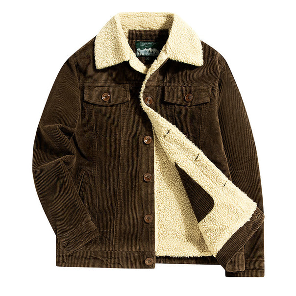 Men's cord trucker jacket with all-over teddy lining and chest flap pockets Mune Fashion