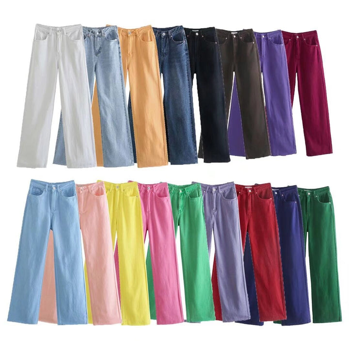 Women's high-waisted wide-cut jeans with wide leg, high waist and raw hem Mune Fashion