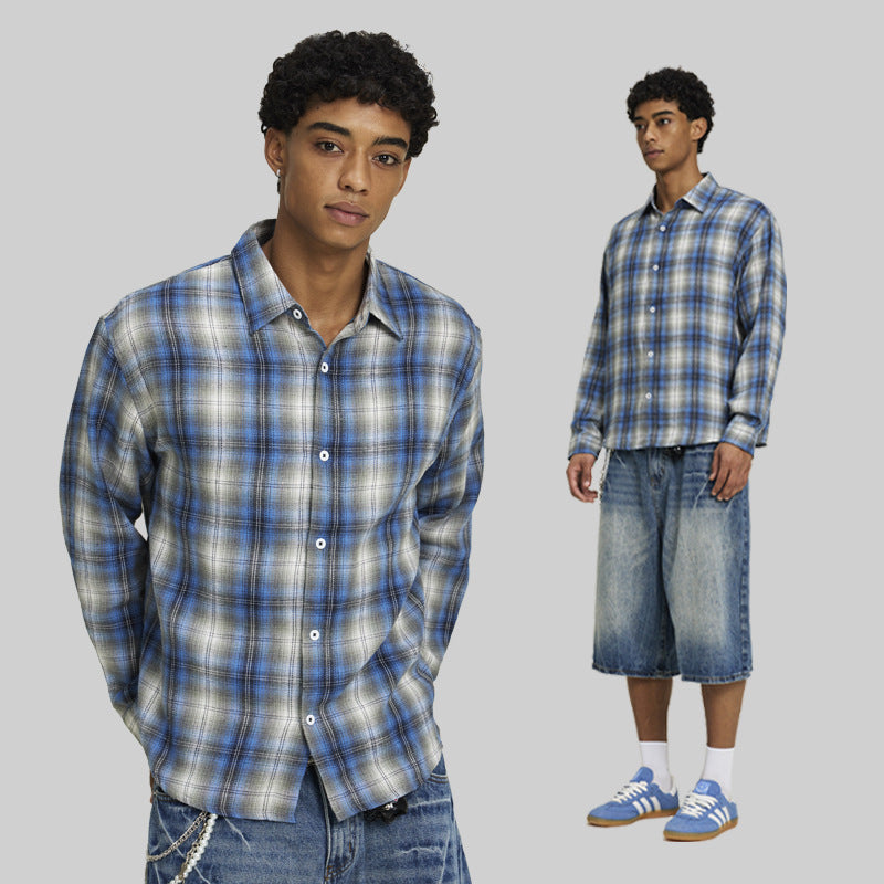 Men's Loose Checkered Flannel Shirt with Full Button Placket Mune Fashion