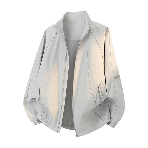 Men's Oversized Functional Bomber Jacket with Stand Collar, Drawstring Hem, and Diagonal Seam Design Mune Fashion