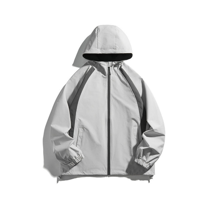 [Unisex Lightweight windproof hooded jacket in sporty utility style with contrast piping and drawstring hem Mune Fashion]