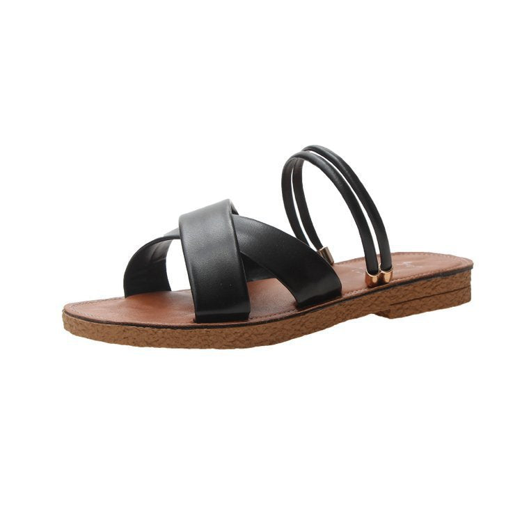 Ladies' flat sandals with crossed padded straps, triple elastic heel strap, and ergonomic cork sole Mune Fashion
