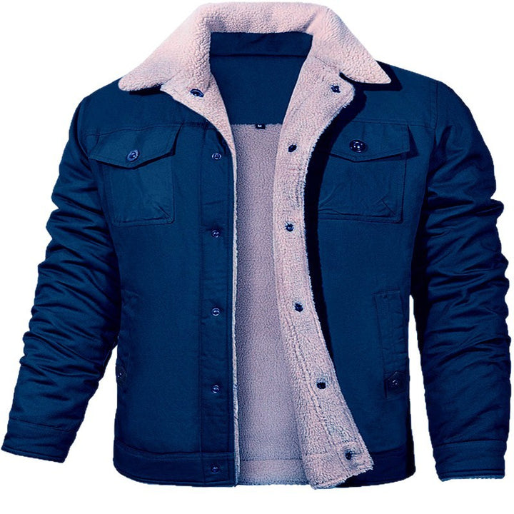 Men's utility work jacket made of canvas with faux fur collar and quilted inner lining Mune Fashion
