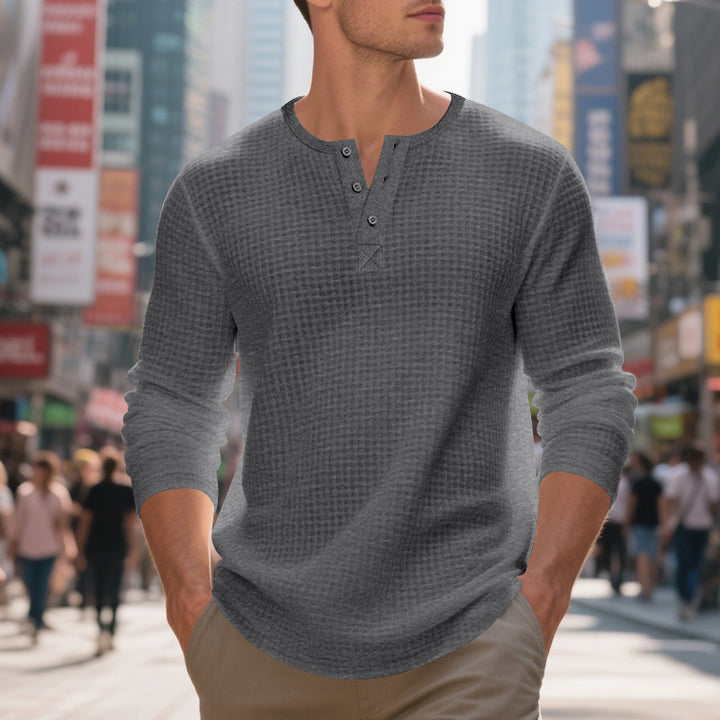 Men's nano thermoregulating waffle thermal shirt with short button placket and rounded hem Mune Fashion