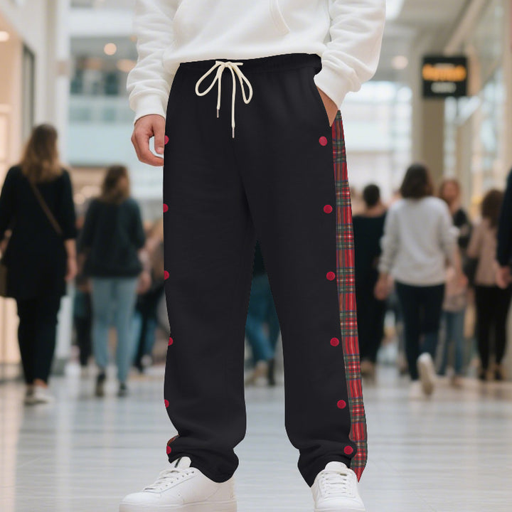 Men's oversized jogging pants with button placket and checkered side stripe Mune Fashion