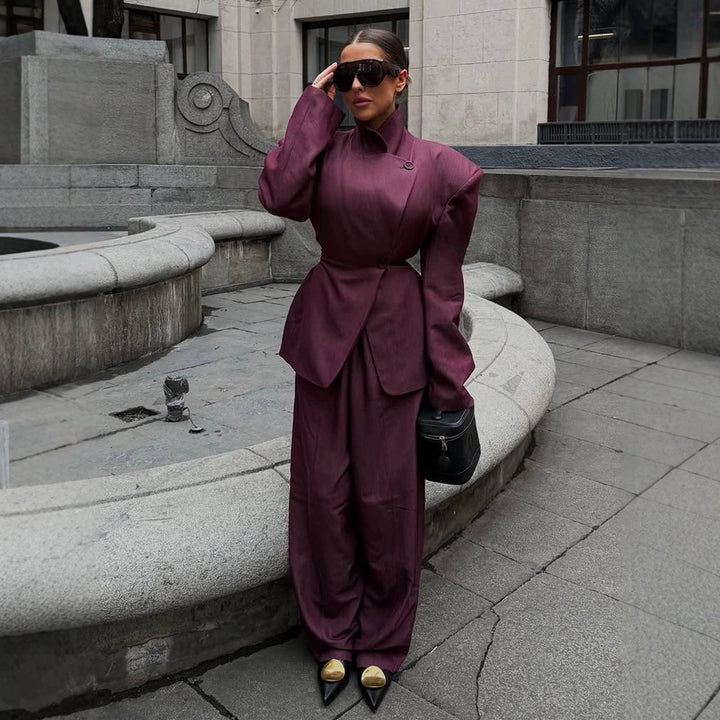 Women Asymmetrical fitted blazer with striking shoulder pads Mune Fashion