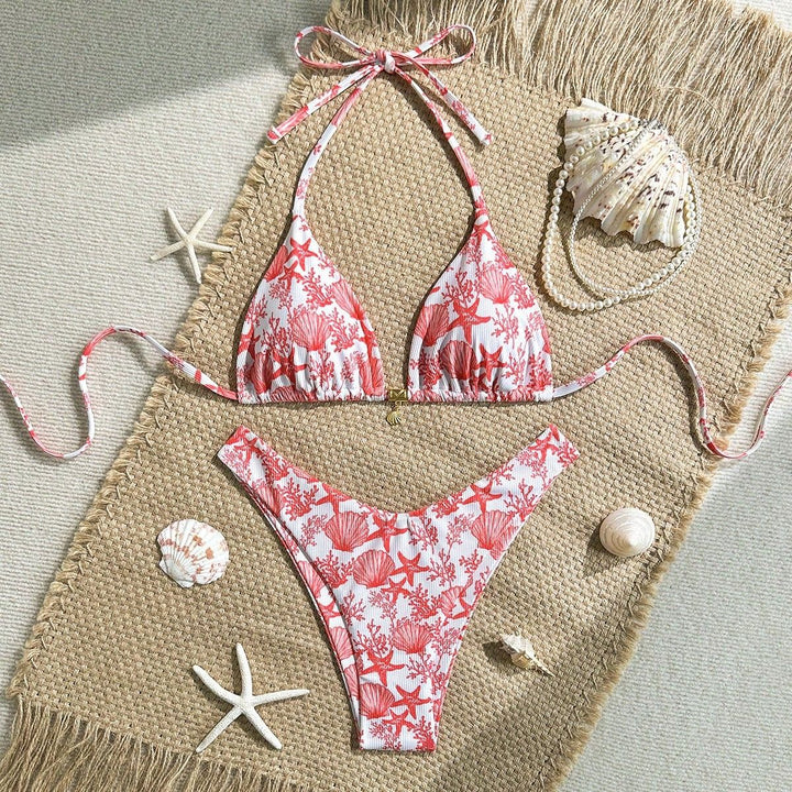 Women Triangle Bikini with Maritime Coral Pattern Mune Fashion