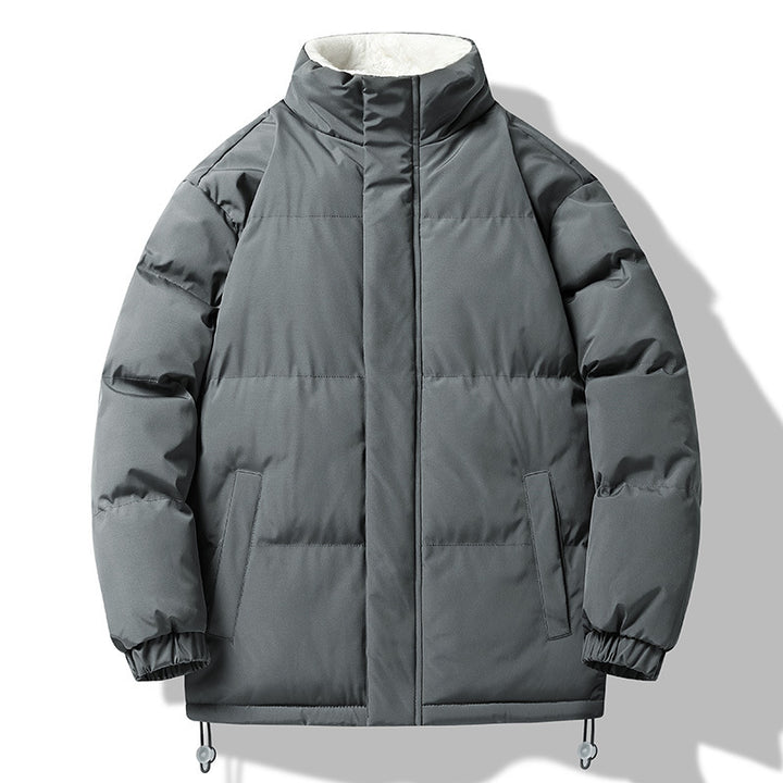Men's Padded Short Parka with High Stand-up Collar Teddy Lining Elastic Cuffs and Drawstring Mune Fashion