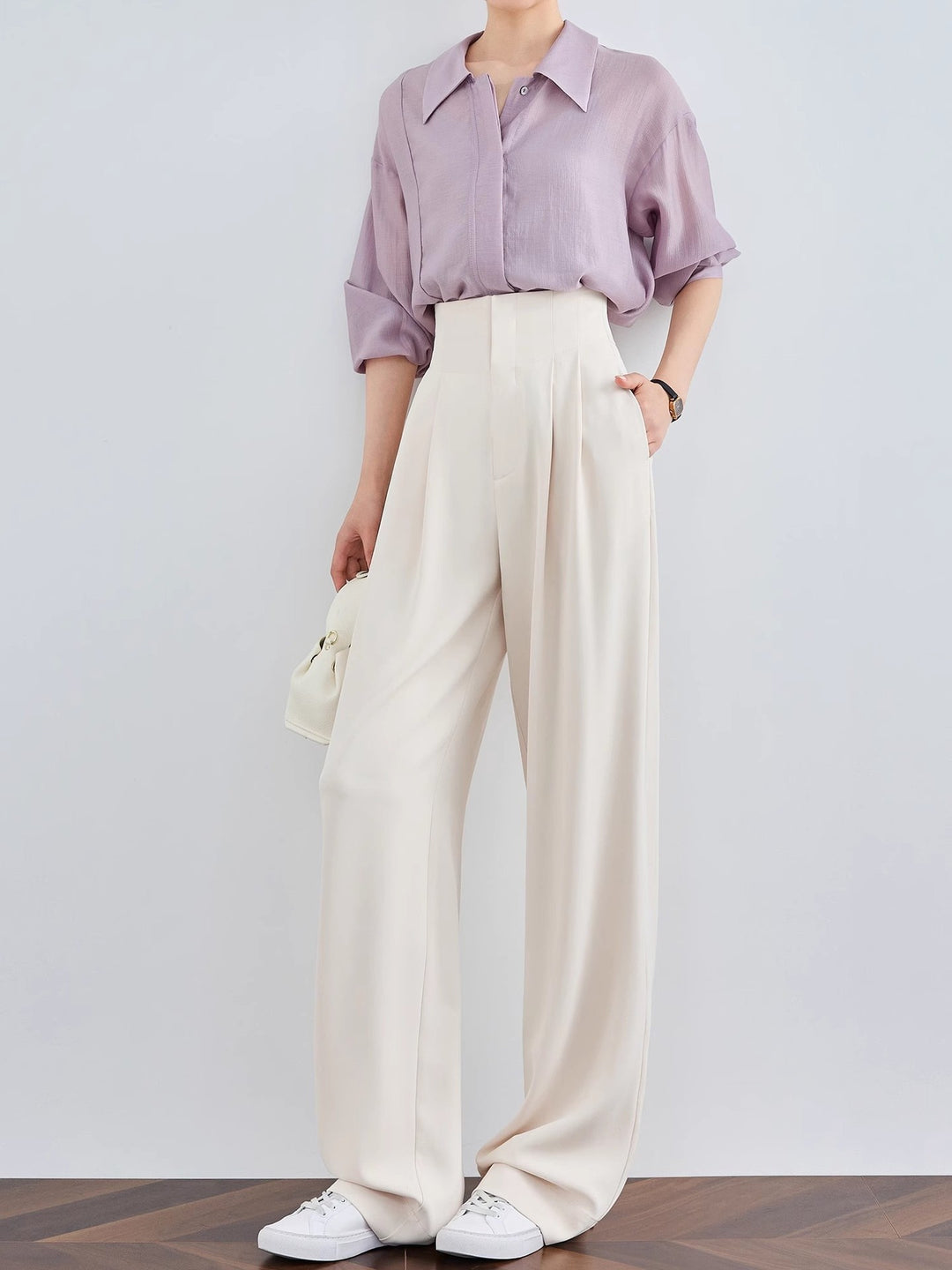 Ladies Elegant and Casual High-Waist Fabric Trousers Drune