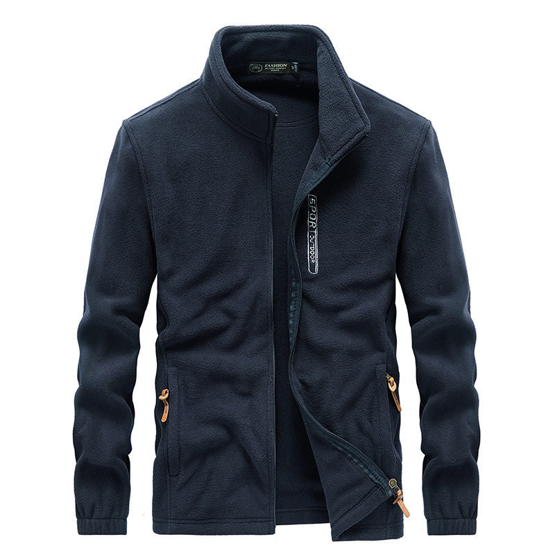 Men's Microfleece Outdoor Jacket with Stand-up Collar, Zipper and Zip Pockets Mune Fashion