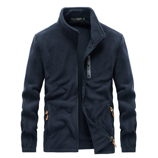 Men's Microfleece Outdoor Jacket with Stand-up Collar, Zipper and Zip Pockets Mune Fashion