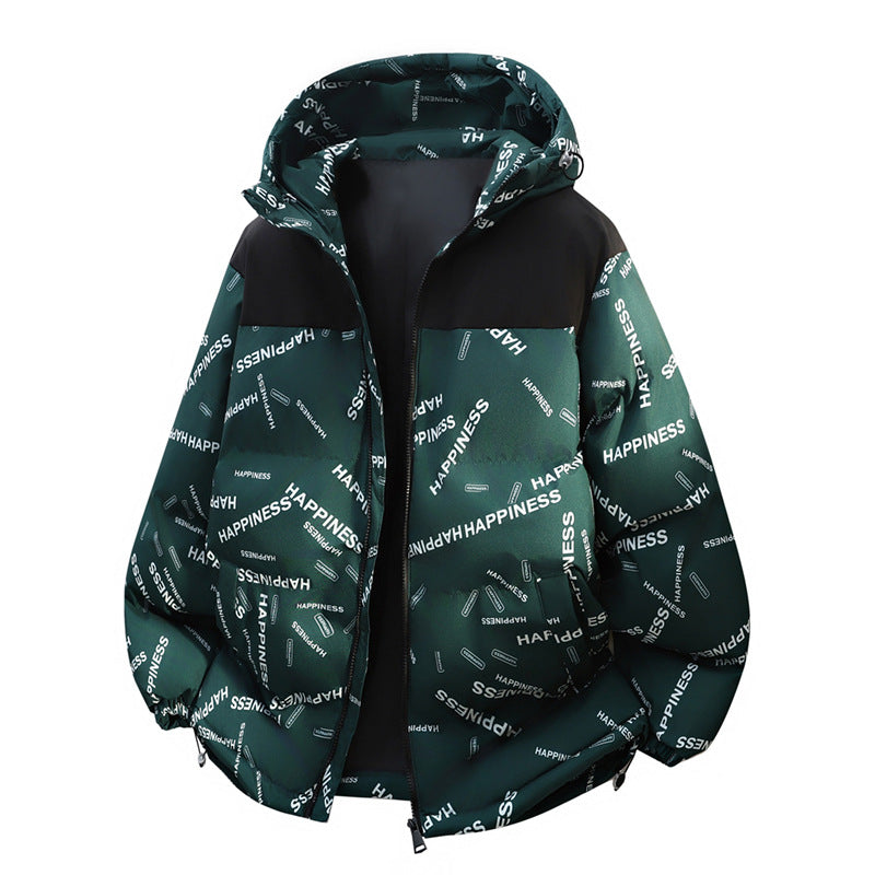 Unisex Oversize Padded Hoodie Jacket with Allover Print & Contrast Yoke Mune Fashion