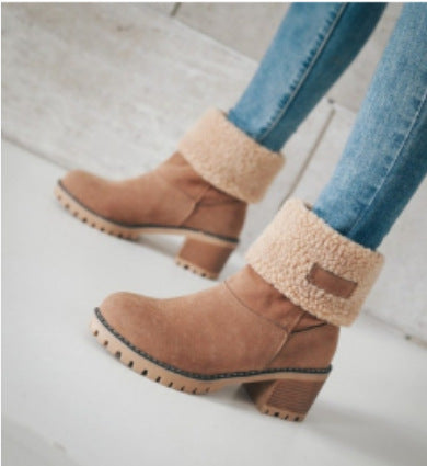 Women's Insulated Ankle Boots with Sheepskin Cuff and Textured Block Heel Mune Fashion